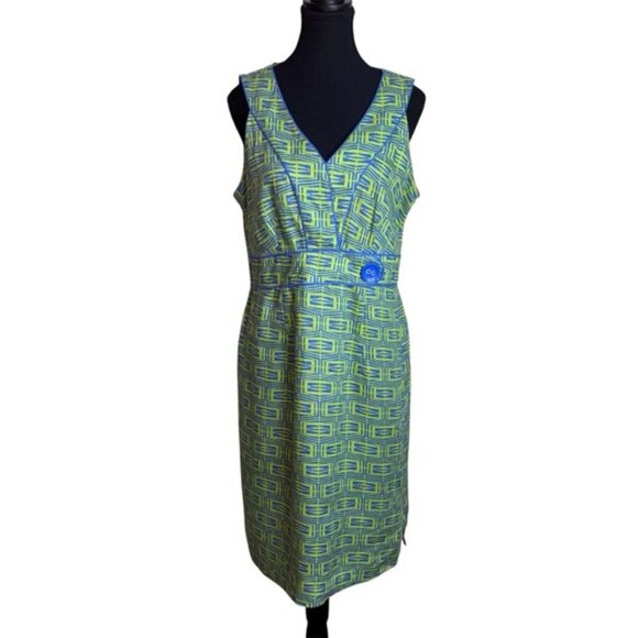 Metro Style Women’s 12 Knee Length Dress Abstract Sleeveless Blue Green - Picture 1 of 11